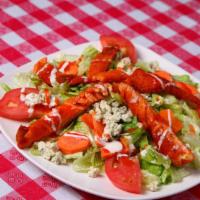 Buffalo Chicken Salad · Romaine, tomato, celery, carrot, crumbled bleu cheese, fried Buffalo style chicken breast st...