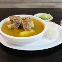Sancocho Soup · Colombian short rib soup served with rice.