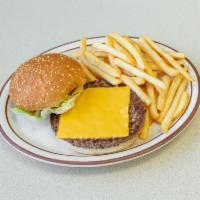 Cheeseburger with Fries · 1/3 lb. with lettuce, tomato, and pickle.