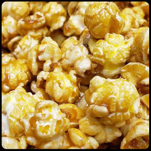 Sea Salt Caramel Popcorn · The sea salt caramel is topped with coconut oil and fine sea salt and then when it is cooling it is sprinkled with larger coarse sea salt crystals.
