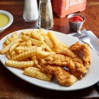 Chicken Tenders · 4 tenders lightly seasoned and hand-battered and fried to perfection. Served with fries and ...