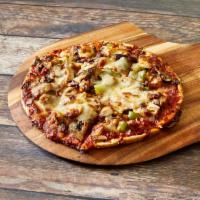Sausage Foursome Pizza · Sausage, mushrooms, green pepper, and onion.