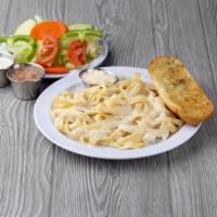 Italian Fettuccine Alfredo · Served with garlic bread and small salad. 