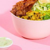 Breakfast Salad · Romaine lettuce, house-made vegan bacon, moong dal based 