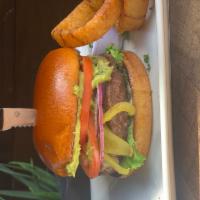The Mexicali Burger · chile verde peppers. pepperjack. lettuce. tomato. onion. jalapeños. guacamole. chipotle mayo...