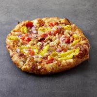 Chicken Mediterranean Pizza · Grilled chicken, mozzarella, feta, tomatoes, red onions, mild peppers, a dash of oregano and...