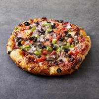 Veggie Pizza · Mushrooms, onions, green peppers, tomatoes and black olives.