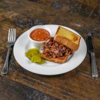 Pulled BBQ Pork Sandwich with Pickles  · Slow Roasted Pulled Barbecue Pork with Pickles on a Grilled Texas Toast with Your Choice Of ...