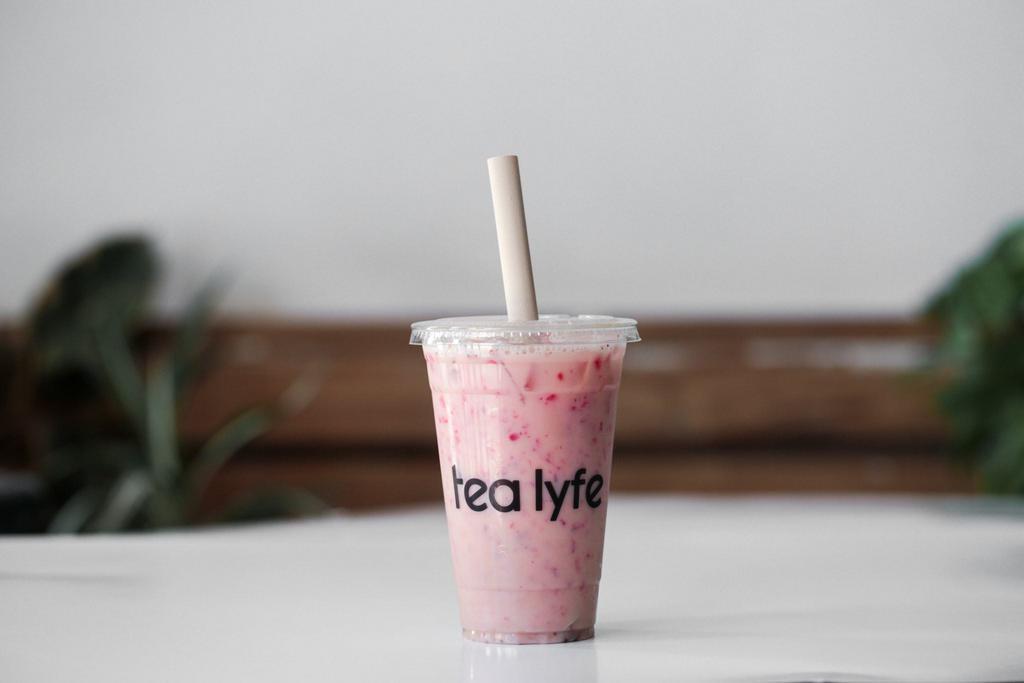 Strawberry Milk Jasmine · Jasmine green tea with milk and local farm strawberries. We recommend it with organic 1/2 and 1/2.