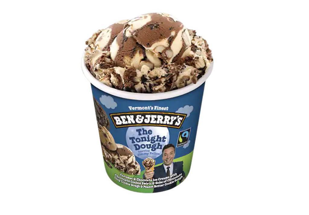 Ben and Jerry's The Tonight Dough Pint Ice Cream · Caramel & Chocolate Ice Creams with Chocolate Cookie Swirls & Gobs of Chocolate Chip Cookie Dough & Peanut Butter Cookie Dough.
