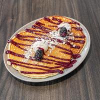 PB&J Pancakes Combo · Combo it add 2 eggs cooked to order and choice of breakfast meat.