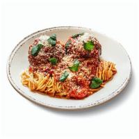 The Ballter Plate · Spaghetti, tomato sauce, 2 meatballs, Parm blend.