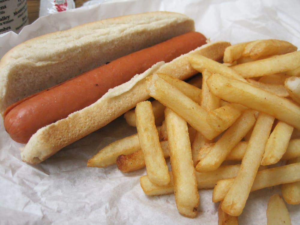 Plain Hot Dog · Served with french fries on the side.