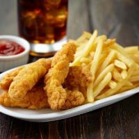 Chicken Tenders · 5 pieces of chicken tenders. Add fries for an xtra charge.