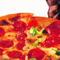 Two XL NY Slices & Drink · 2 XL NY Slices  (Choose our specialty pizza suggestions) + 1 Fountain Regular Drink 