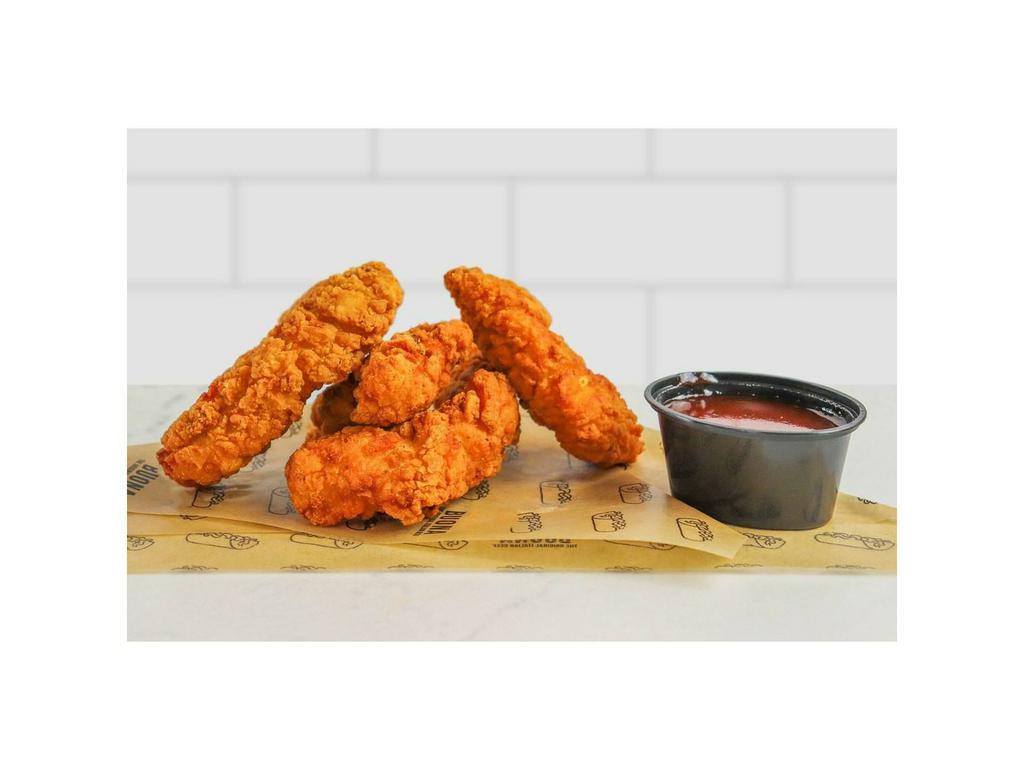 Breaded All-Natural Chicken Tenders · 4 pieces. Premium all white meat crispy chicken tenders served with BBQ sauce, ranch, buffalo, or warm honey mustard.
