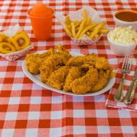 Tenders with Side · White meat chicken strips prepared fresh to order in hundred percent vegetable oil and Inclu...