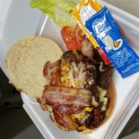Cyber Stacker Burger · Two 1/2 lb. beef patties with cheddar cheese and bacon.