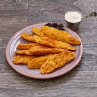 10 Piece Chicken Strips · Crispy breaded chicken breast and served with ranch dressing. 