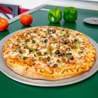 Johnny's Combo Pizza · Pepperoni, Canadian bacon, olives, mushrooms, onions, green peppers, beef, sausage, extra ch...