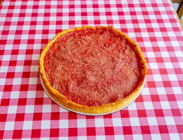 Deep Dish Pizza · Pan pizza topped with beggars special blend deep dish sauce and seasoning.