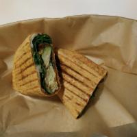 The Mayan Sandwich · Egg, avocado, cheddar, spinach and black bean salsa grilled on tomato basil wrap.