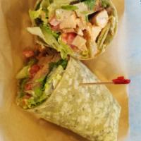 Buffalo Chicken Wrap · Grilled chicken breast, lettuce, tomato, and blue cheese in your choice of white or wheat wr...