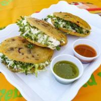 Gorditas · Each. Handmade thick tortilla with the meat of your choice. Topped with onion, cilantro, cre...