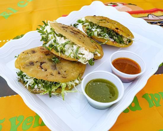 Gorditas · Each. Handmade thick tortilla with the meat of your choice. Topped with onion, cilantro, cream, cheese, and hot sauce to taste.