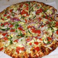 White Veggie Pizza · Broccoli, tomatoes, oregano, ricotta, fresh garlic, olive oil and our mozzarella, provolone,...