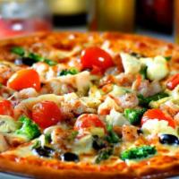 Veggie Lovers Pizza · Mushrooms, green peppers, black olives, fresh sliced tomatoes, onions, jalapeno hot peppers ...