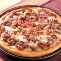 Meat Lovers Pizza · Pepperoni, ground beef, sausage, bacon, imported ham and double cheese.