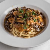 Chicken Marsala · seasonal wild mushroom, marsala wine sauce, linguine pasta 