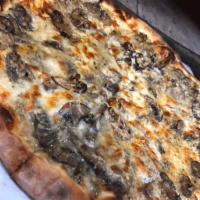 Smokey Mushroom Pizza · smoked mozzarella, roasted mushrooms, béchamel, parmesan
