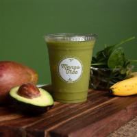 Green Bliss Smoothie · Apple or pineapple juice, mango, banana, spinach, avocado and vitaminerals.
