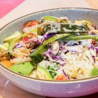 Vegan Bowl · Cilantro lime cauliflower rice, roasted corn, black beans, avocado, heirloom tomatoes, fajit...