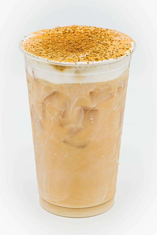 Tiramisu Latte · Tiramisu tea, layered topping of whipped coffee and a layer of sweet foam and topped with cocoa. It is so good!!
