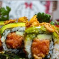 Tiger Roll · Avocado-Cilantro Citrus smash. Spicy Tuna Base. Cucumber. Sweet Chili sauce. Crispy Shallots.