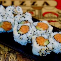 Spicy Tuna Roll · Spicy tuna, cucumber topped with black and white sesame seeds.