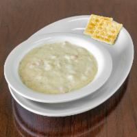 Clam Chowder  · A thick hearty soup consisting of clams, potatoes, onions within a milk or cream base.