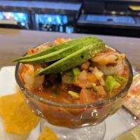 Shrimp Cocktail · Delicious wild shrimp, pico de gallo tossed in our homemade cocktail sauce and topped with f...