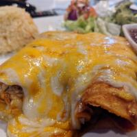 Mexican Enchiladas  · Stuffed corn tortilla with red sauce and Mexican cheese, filled with shredded chicken. Serve...