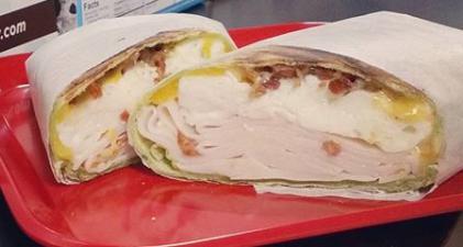 Egg White and Turkey Delight Wrap · Cheddar cheese, sliced turkey and egg whites.