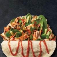 Thai Chicken · Chicken grilled in Thai satay sauce, spinach, carrots, cucumbers, roasted red peppers, cilan...