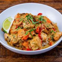 BYO Green Curry Bowl · Build your own bowl with our housemade green curry sauce. Pick your own veggies, protein, ba...