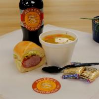 Soup & Sub Lite Lunch · Soup with crackers, mini sub, and a bottle drink. Smoothie or Frappé substitution add +2