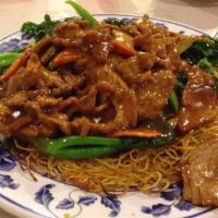146. Pan Fried Noodles · Choice of pork, chicken, beef or shrimp for an additional charge.