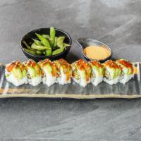 Caterpillar Roll · Eight pieces. Unagi and cucumber. Topped with avocado and unagi sauce.