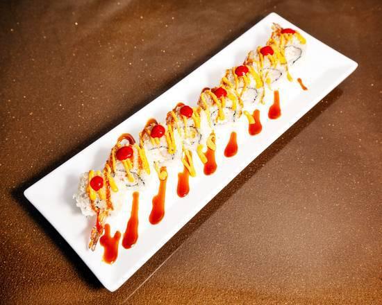 Shrimp Triple Sauce · Eight pieces. Shrimp tempura, crab salad, spicy mayonnaise, unagi sauce, and sriracha.