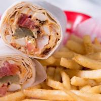 Chicken Shawerma Sandwich · Served with French fries
